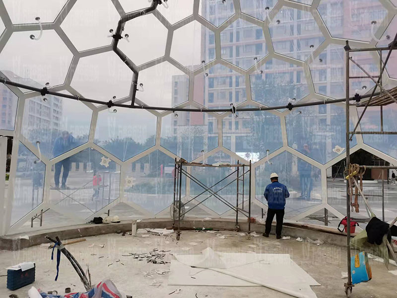 無線創智城市功能空間業態優化五星集市鋼膜結構工程膜結構安裝中